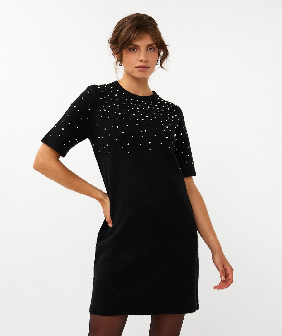 ESQUALO ELENA Black Pearl Knit Dress