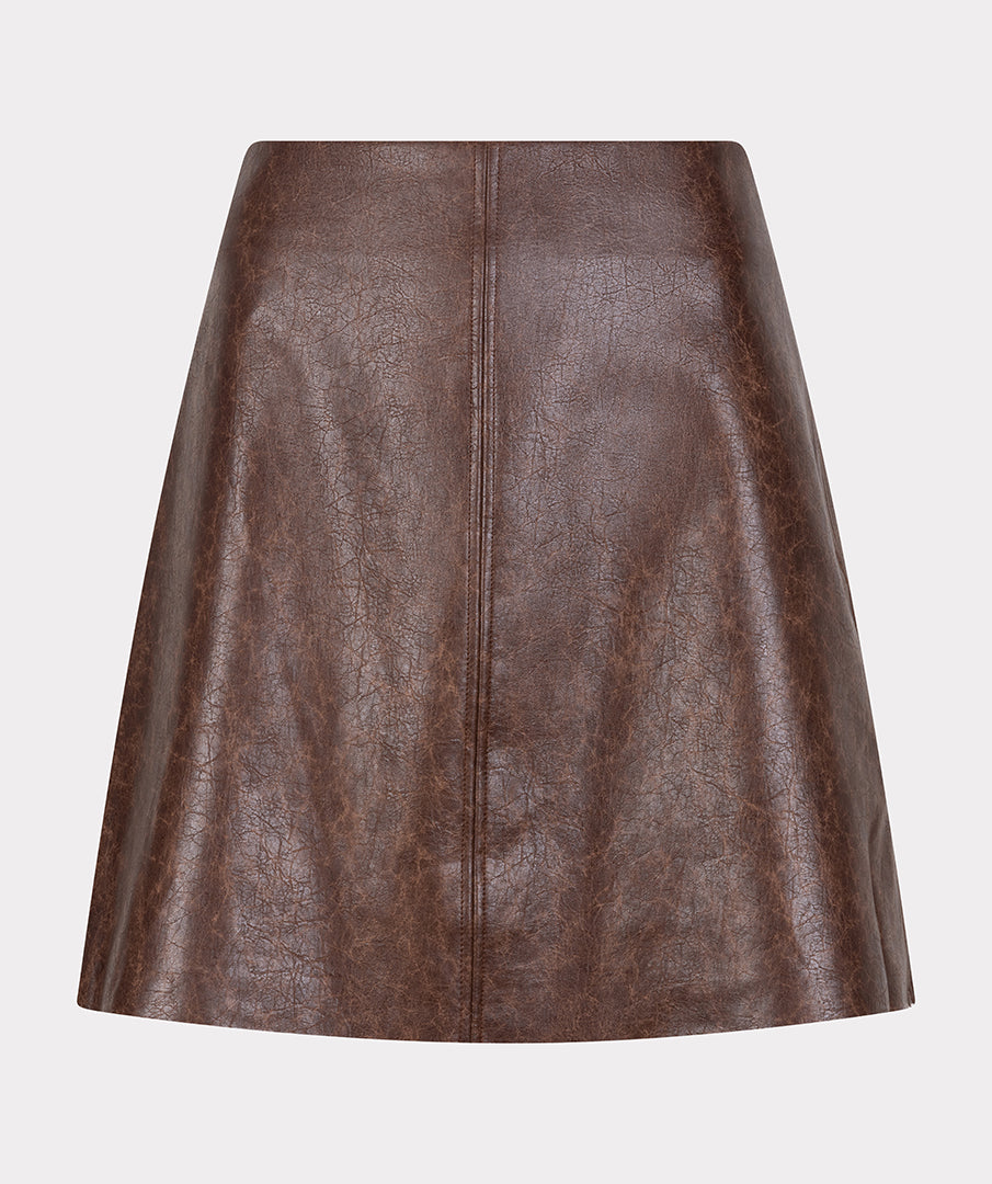 ESQUALO HAZEL Chocolate Brown Faux Leather Skirt