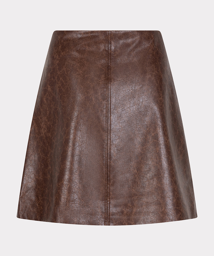 ESQUALO HAZEL Chocolate Brown Faux Leather Skirt