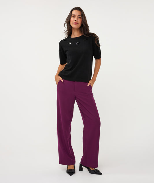 ESQUALO DEBBIE Beetroot Purple Burgundy Wide Leg Trousers