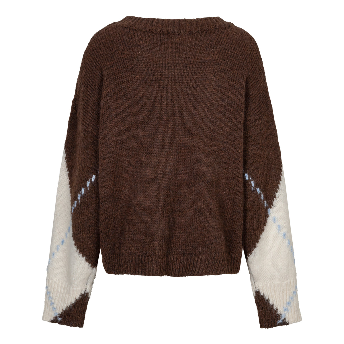 ESQUALO MAISIE Chocolate Brown, Cream & Slate Blue Argyle Knit Sweater