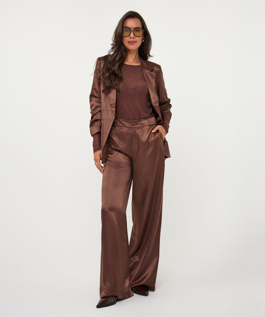 ESQUALO DAKOTA Cinnamon Coffee Brown Satin Blazer