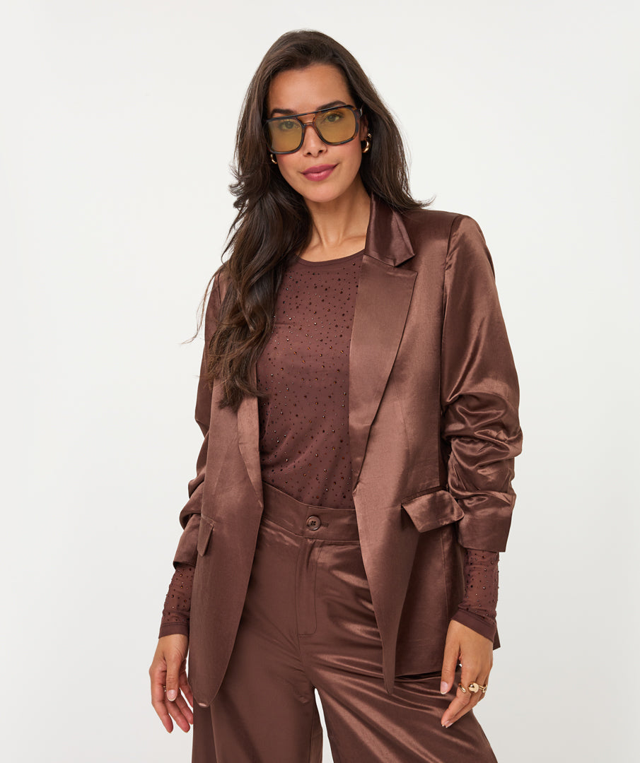 ESQUALO DAKOTA Cinnamon Coffee Brown Satin Blazer
