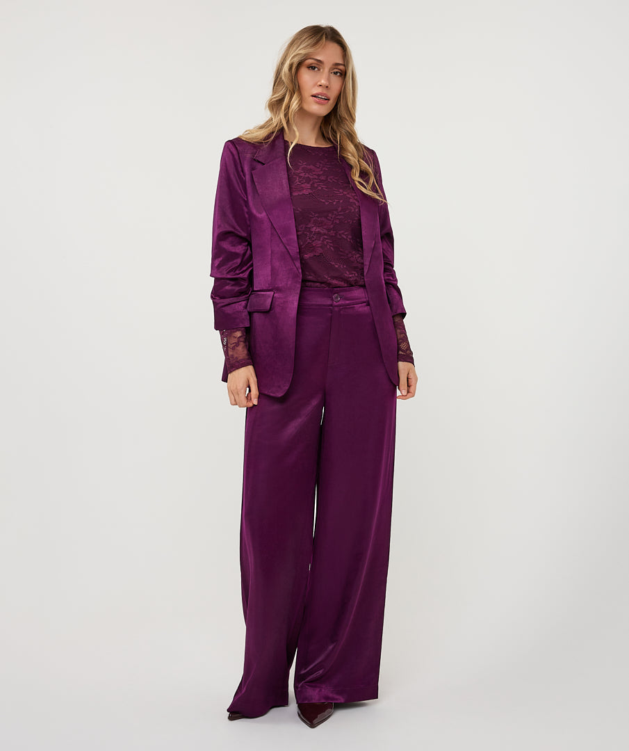 ESQUALO DAKOTA Beetroot Burgundy Purple Satin Blazer