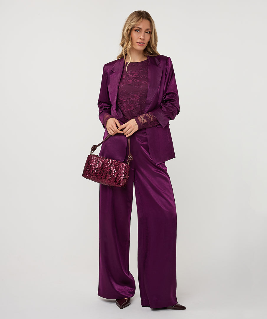 ESQUALO DAKOTA Beetroot Burgundy Purple Satin Blazer