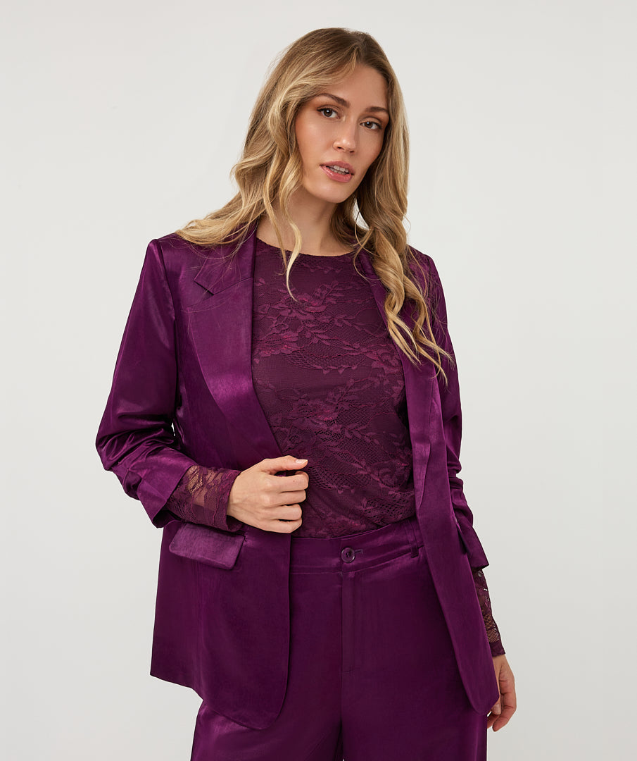 ESQUALO DAKOTA Beetroot Burgundy Purple Satin Blazer
