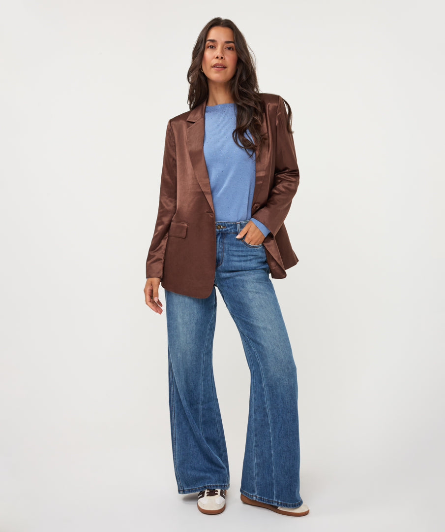 ESQUALO DAKOTA Cinnamon Coffee Brown Satin Blazer
