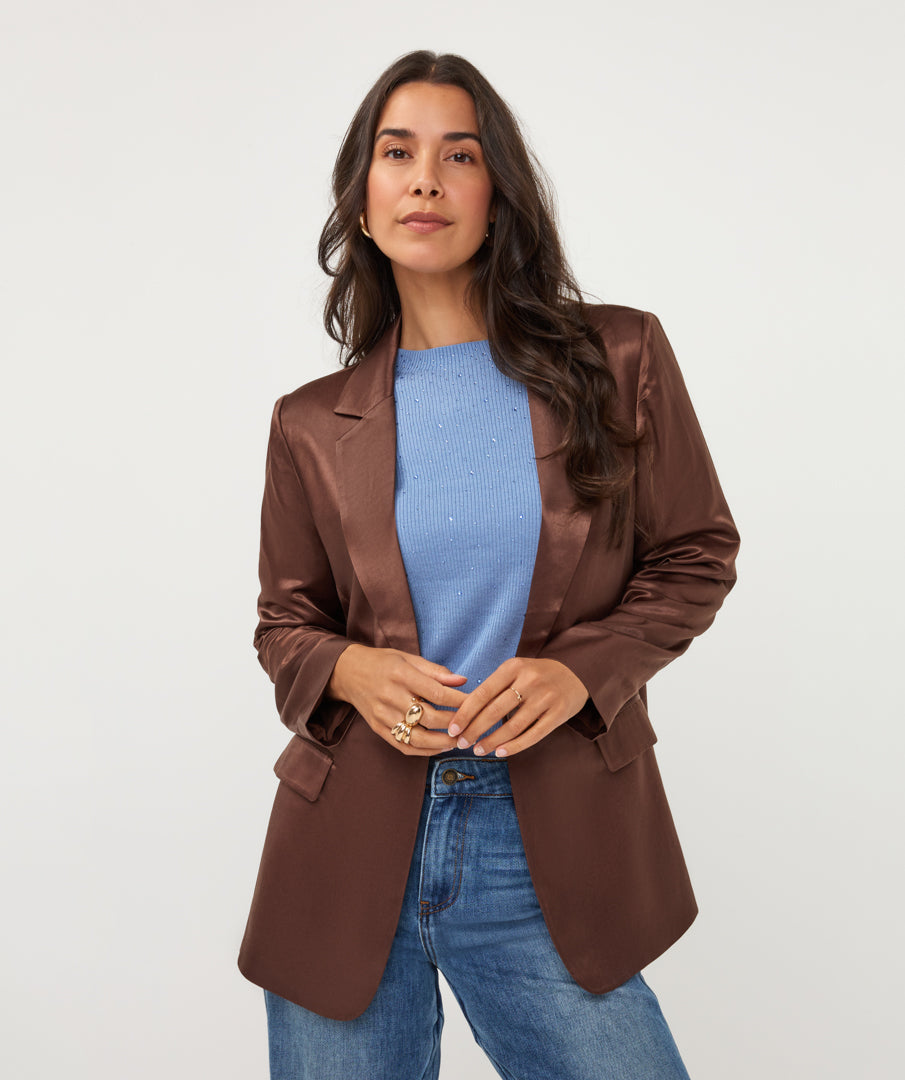 ESQUALO DAKOTA Cinnamon Coffee Brown Satin Blazer