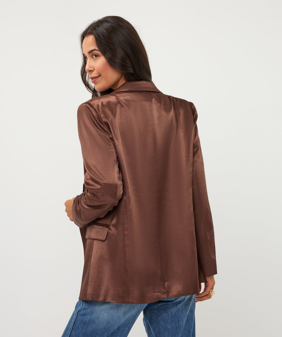 ESQUALO DAKOTA Cinnamon Coffee Brown Satin Blazer