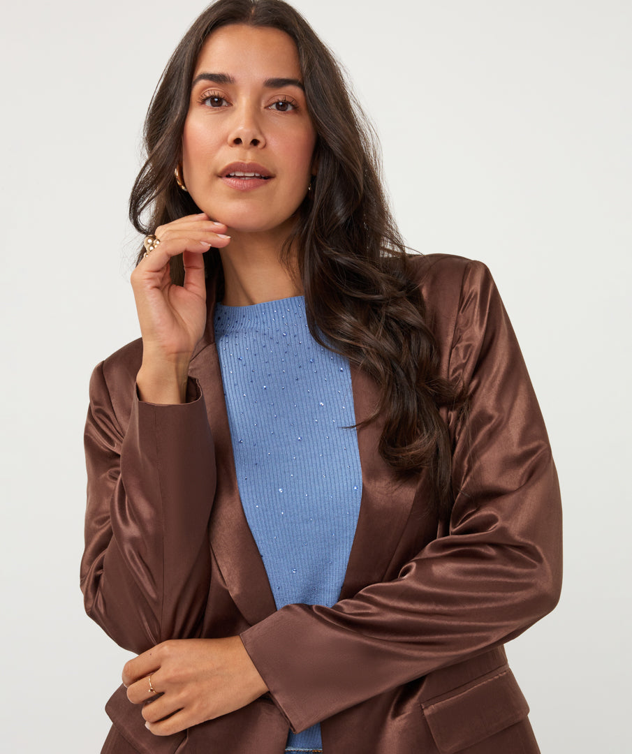 ESQUALO DAKOTA Cinnamon Coffee Brown Satin Blazer