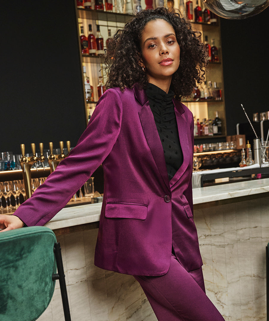 ESQUALO DAKOTA Beetroot Burgundy Purple Satin Blazer