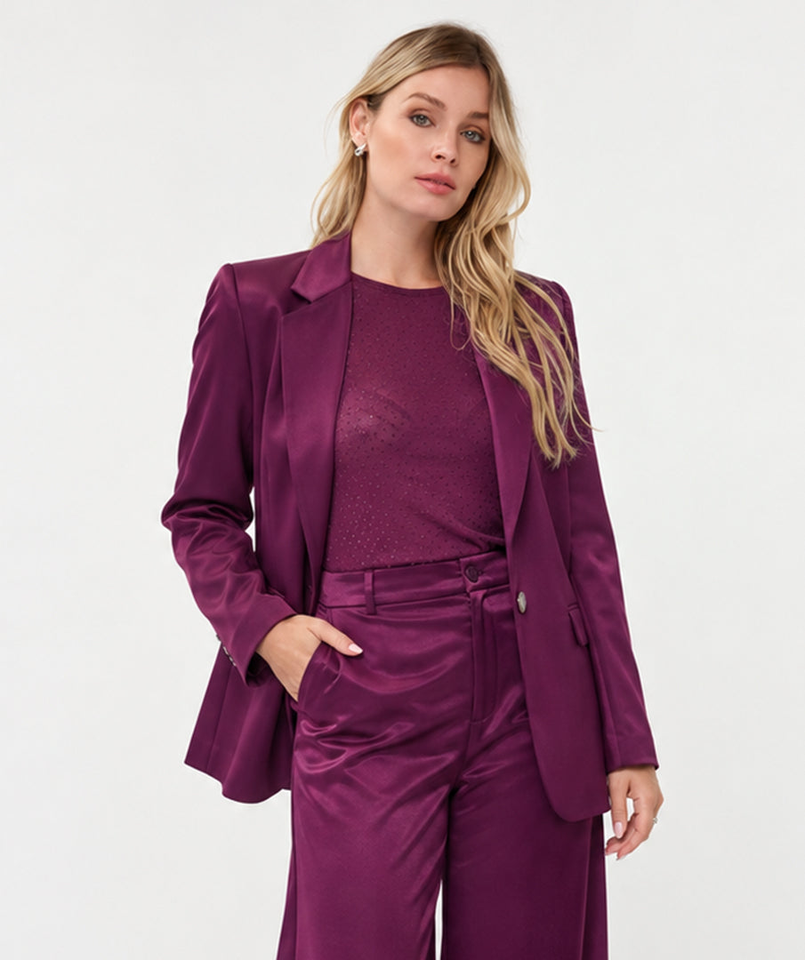 ESQUALO DAKOTA Beetroot Burgundy Purple Satin Wide Leg Trousers