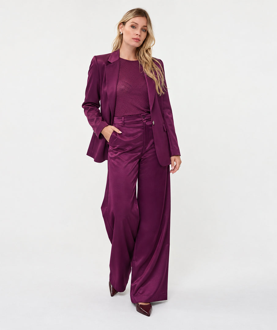 ESQUALO DAKOTA Beetroot Burgundy Purple Satin Blazer