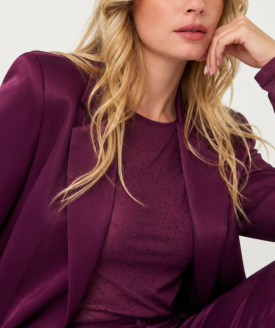 ESQUALO DAKOTA Beetroot Burgundy Purple Satin Blazer