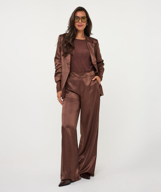 ESQUALO DAKOTA Cinnamon Coffee Brown Satin Wide Leg Trousers