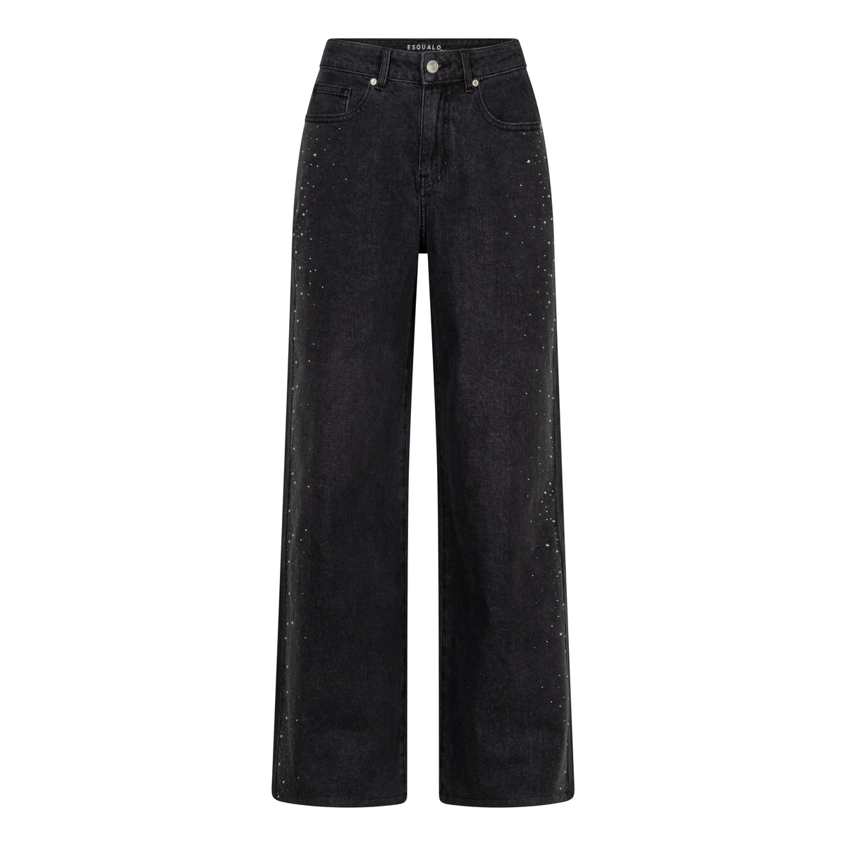 ESQUALO JAMIE Black Rhinestone Embellished Wide Leg Jeans