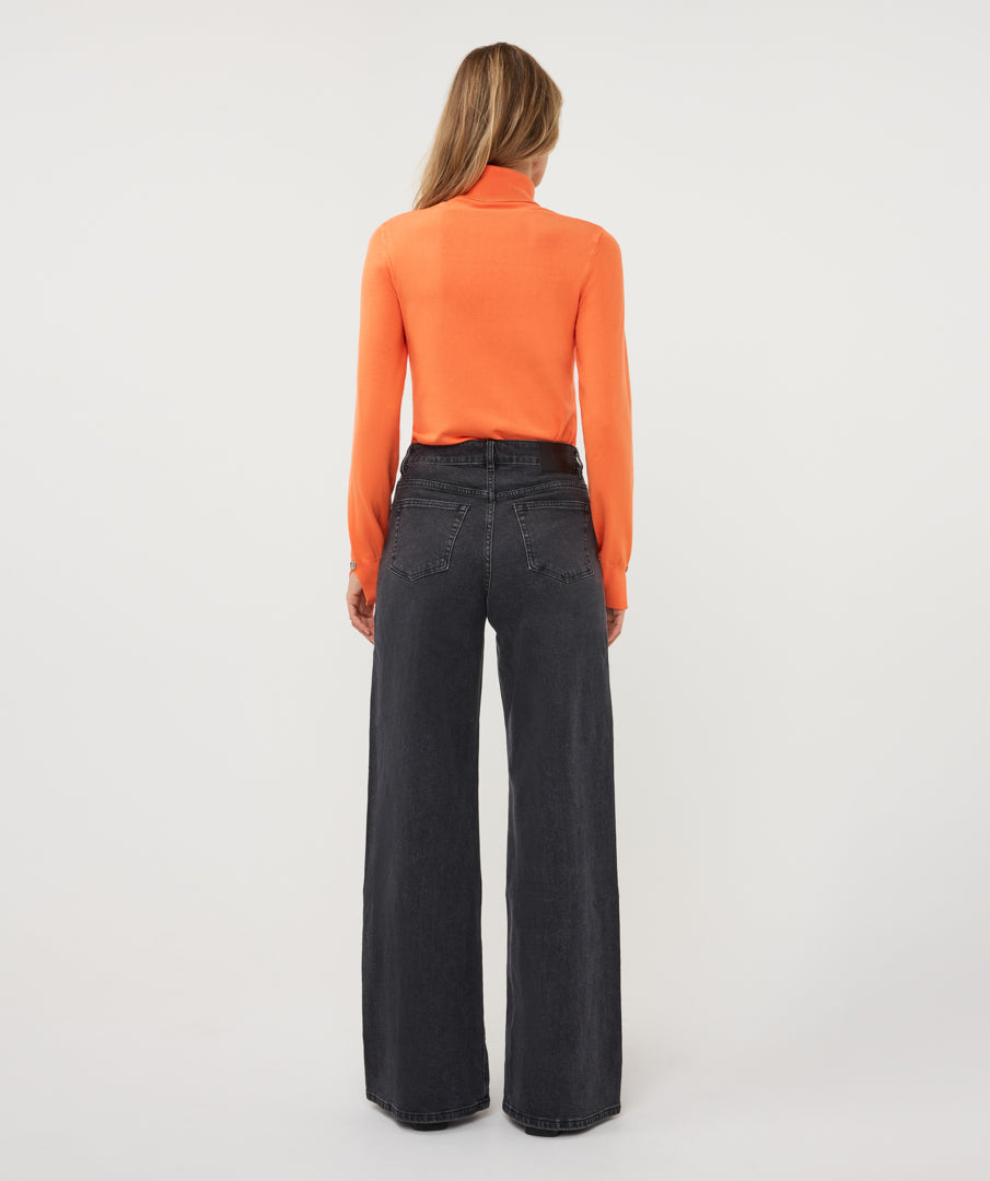 ESQUALO JAMIE Black Rhinestone Embellished Wide Leg Jeans