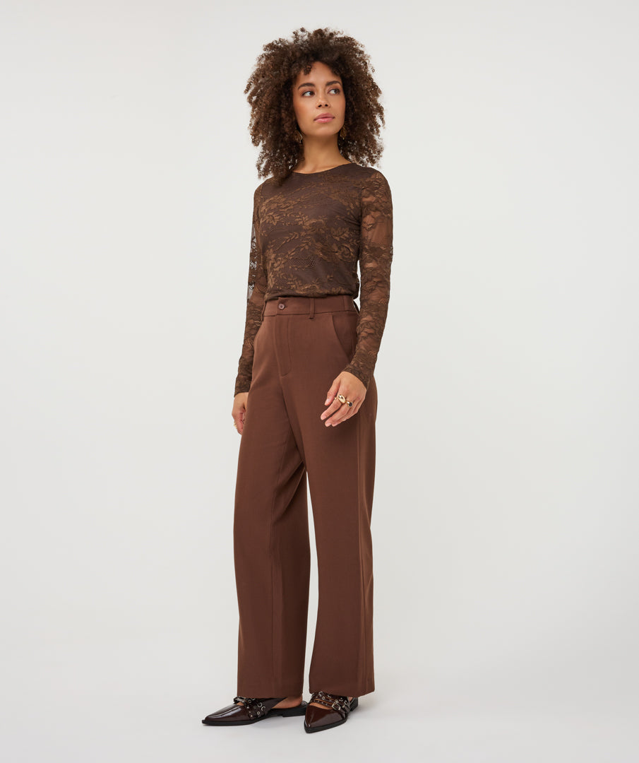 ESQUALO DEBBIE Cinnamon Coffee Brown Wide Leg Trousers