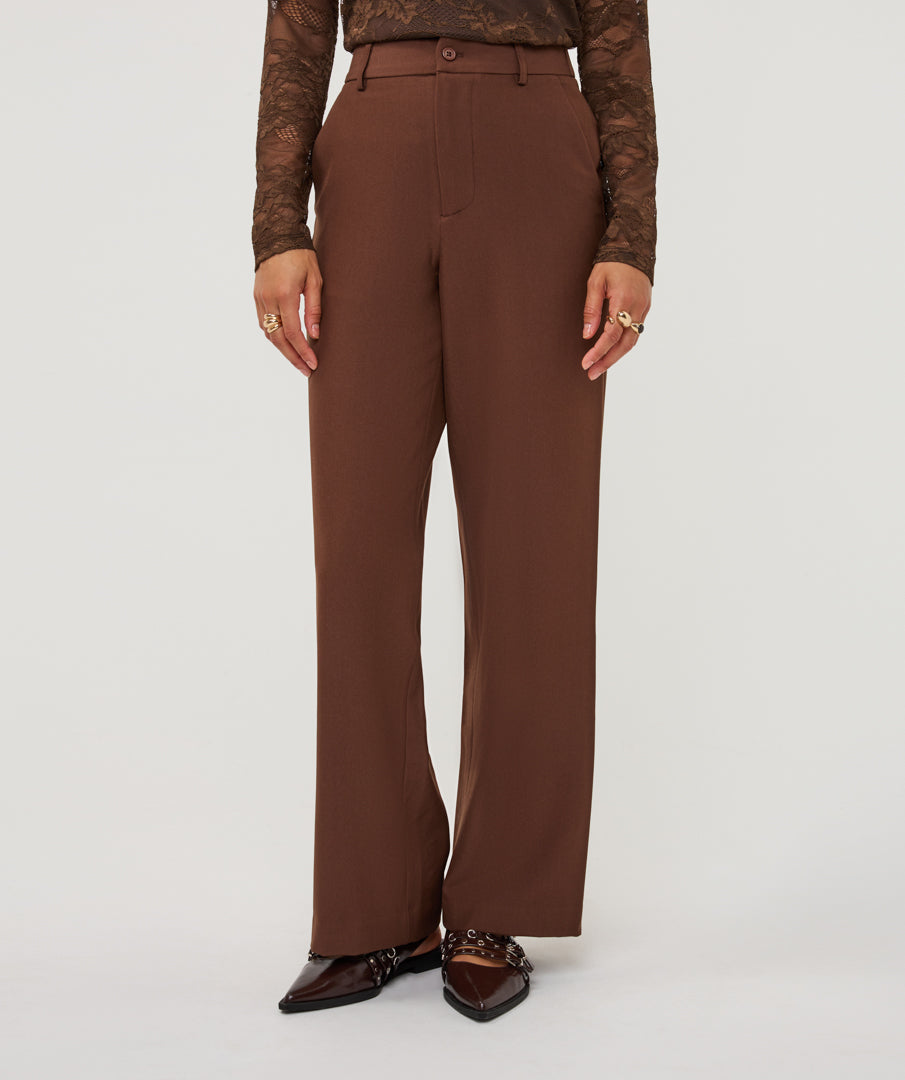 ESQUALO DEBBIE Cinnamon Coffee Brown Wide Leg Trousers