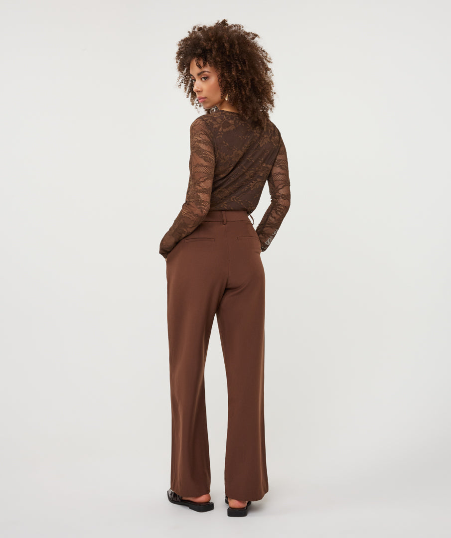 ESQUALO DEBBIE Cinnamon Coffee Brown Wide Leg Trousers