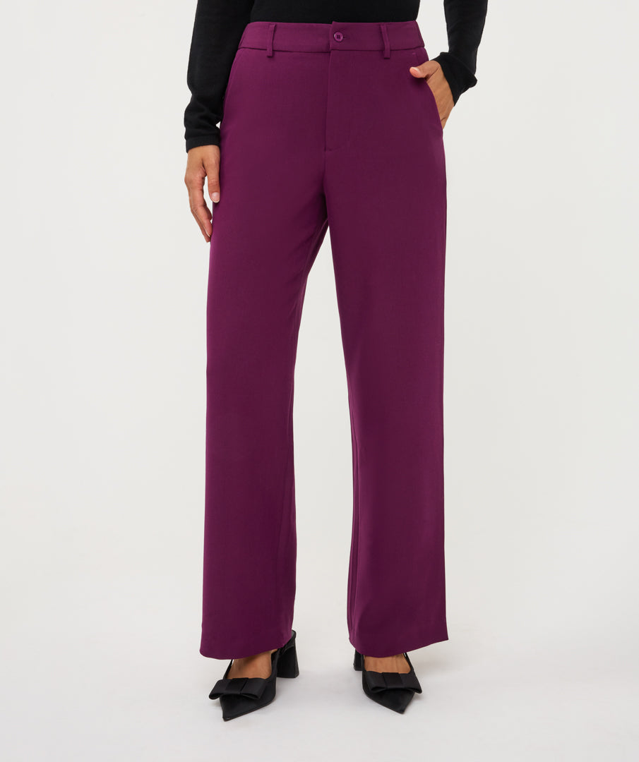 ESQUALO DEBBIE Beetroot Purple Burgundy Wide Leg Trousers