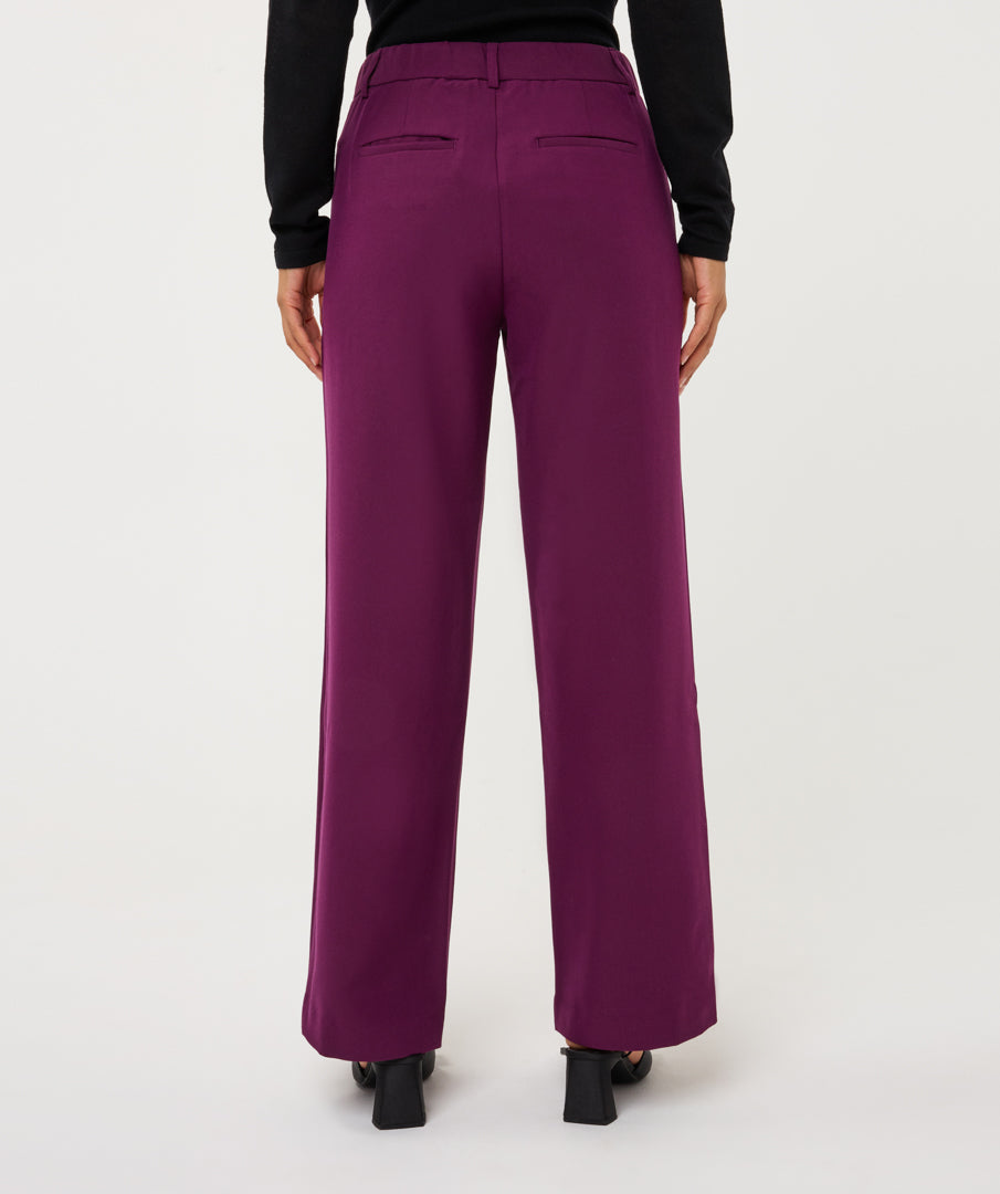 ESQUALO DEBBIE Beetroot Purple Burgundy Wide Leg Trousers