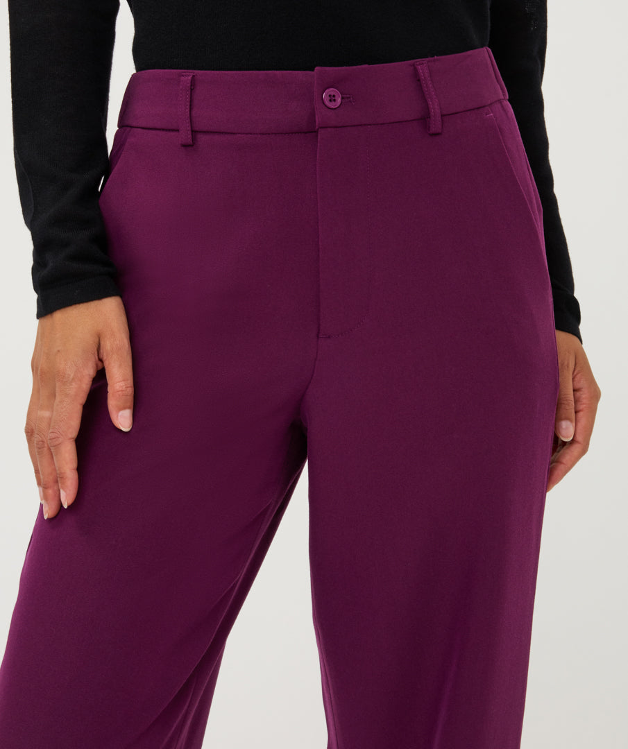 ESQUALO DEBBIE Beetroot Purple Burgundy Wide Leg Trousers