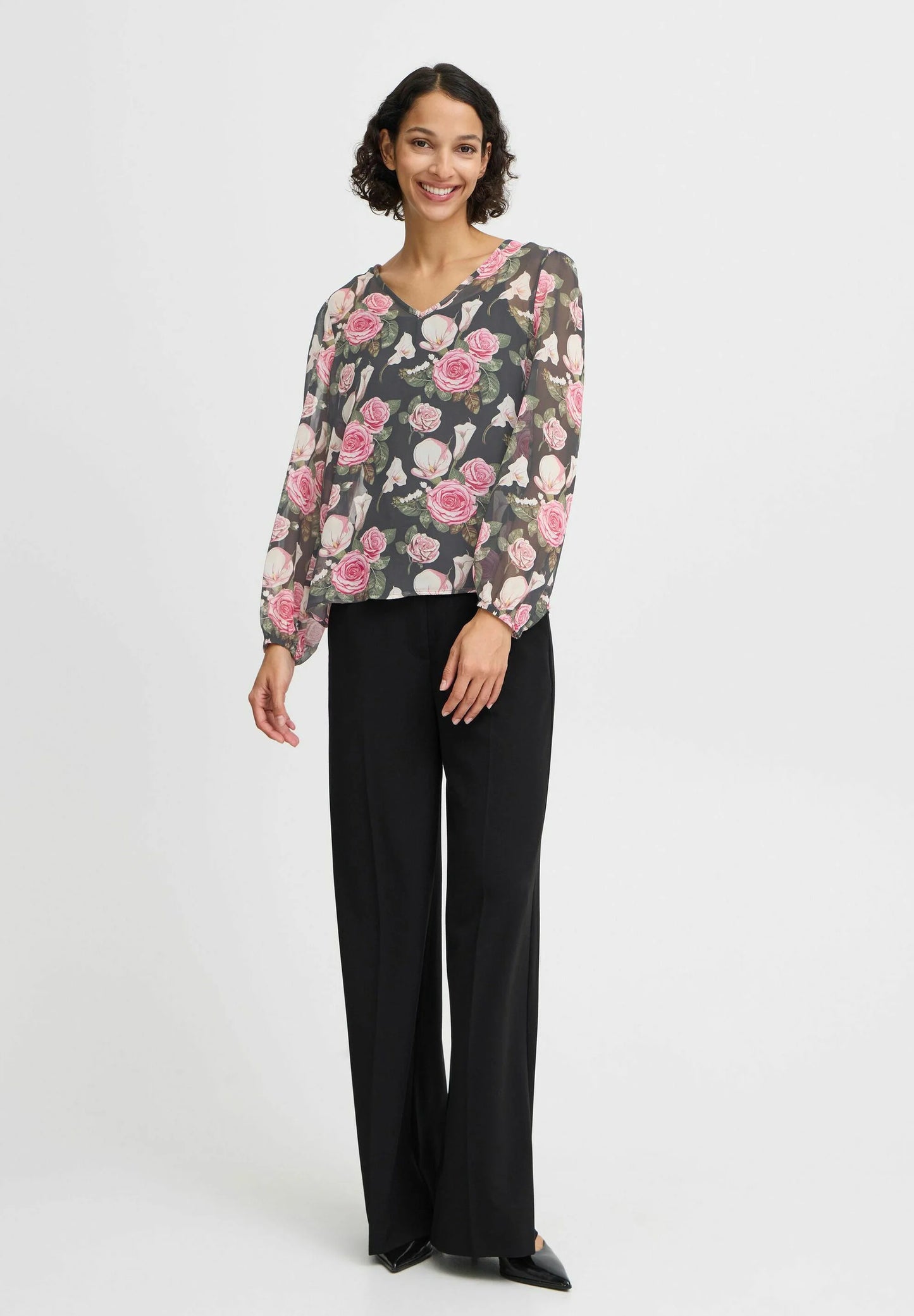 B.YOUNG ROSALIE Sheer Floral Blouse – Romantic Rose Print Lightweight Top