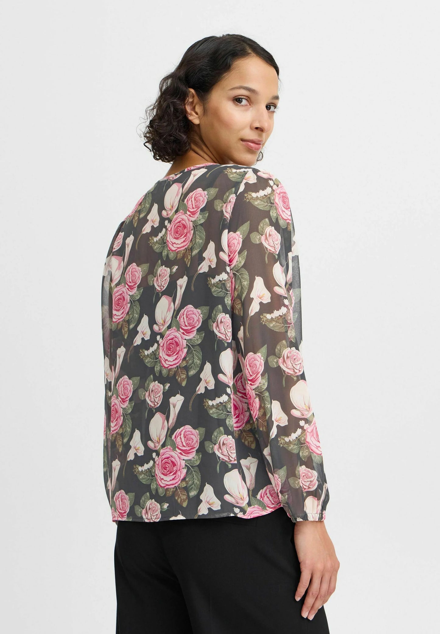 B.YOUNG ROSALIE Sheer Floral Blouse – Romantic Rose Print Lightweight Top