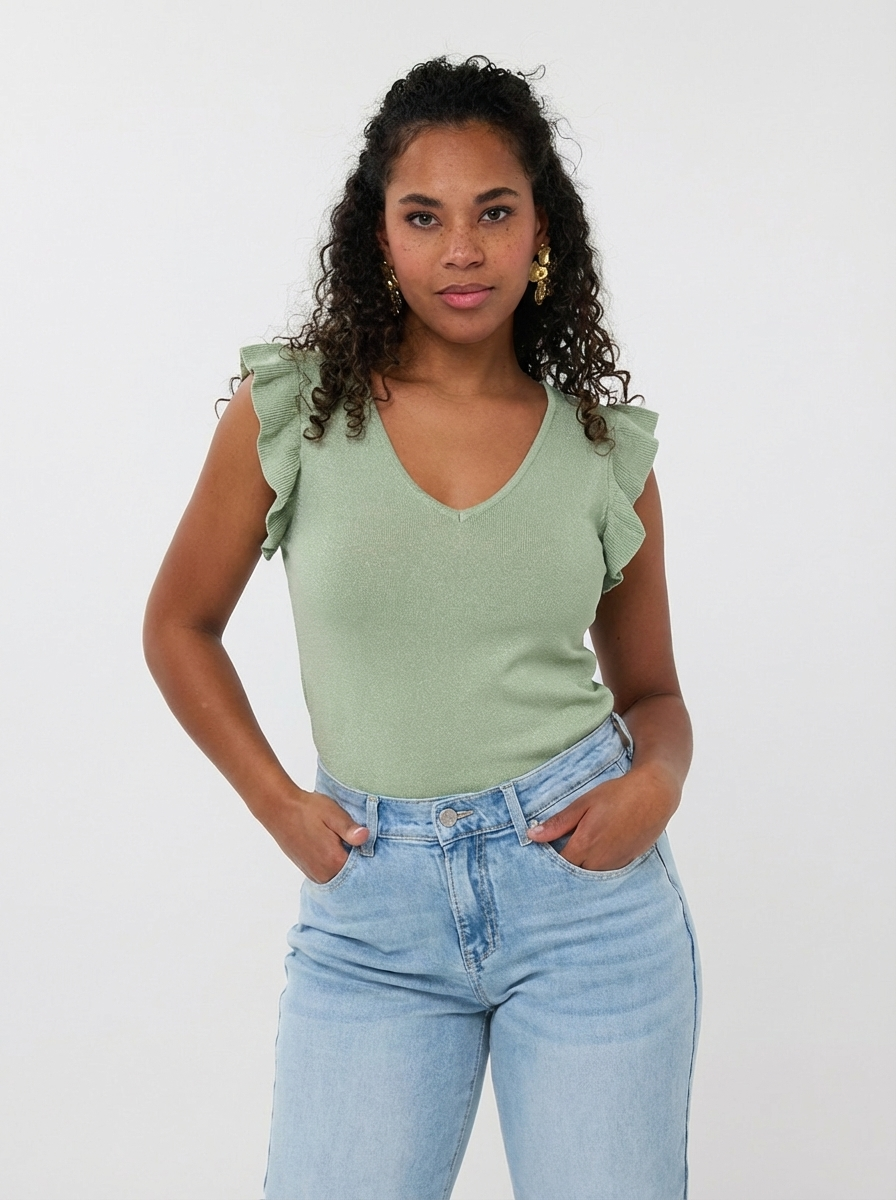 ESQUALO Ella Sage Green Ruffle Knit Cami