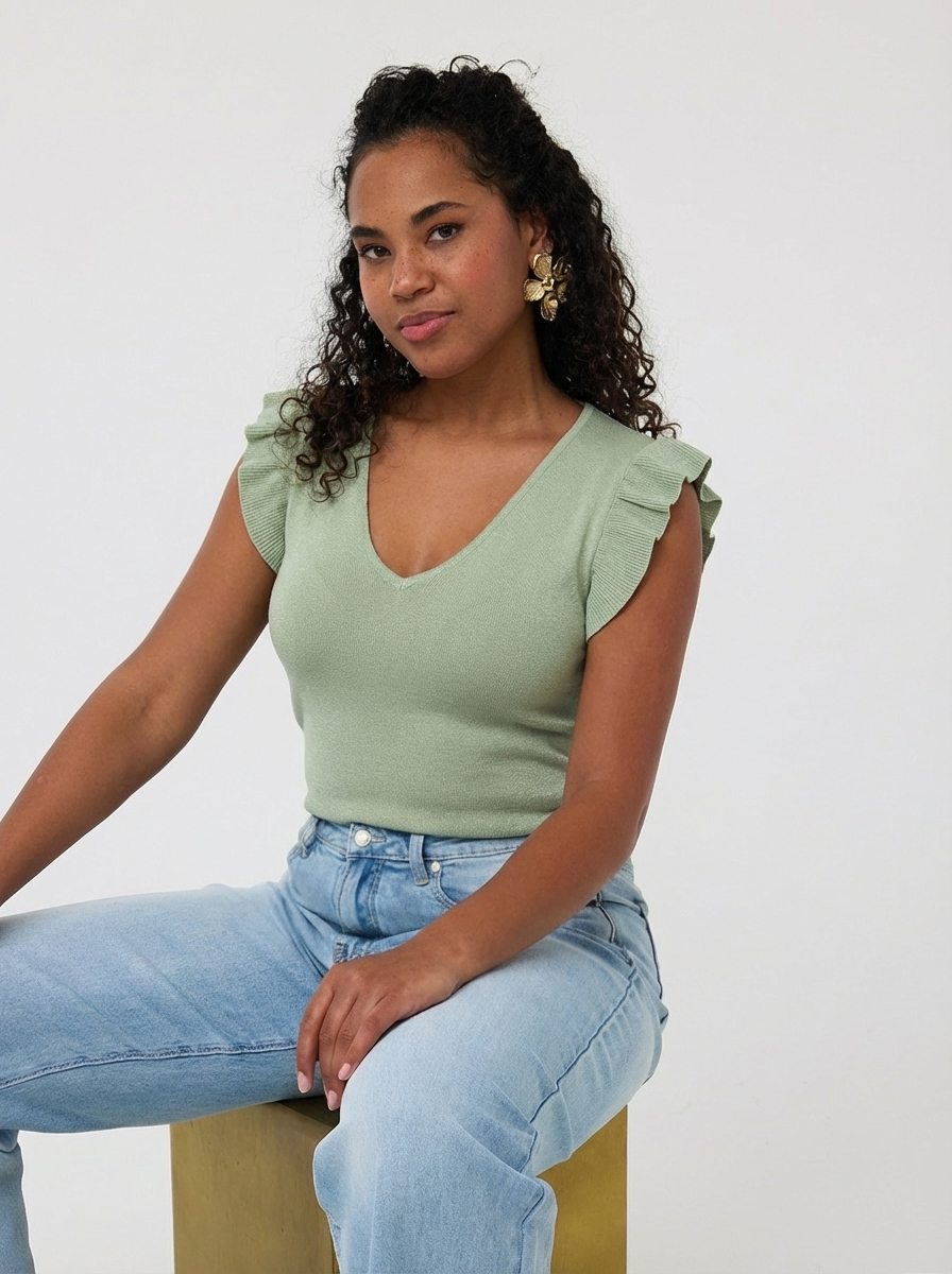 ESQUALO Ella Sage Green Ruffle Knit Cami