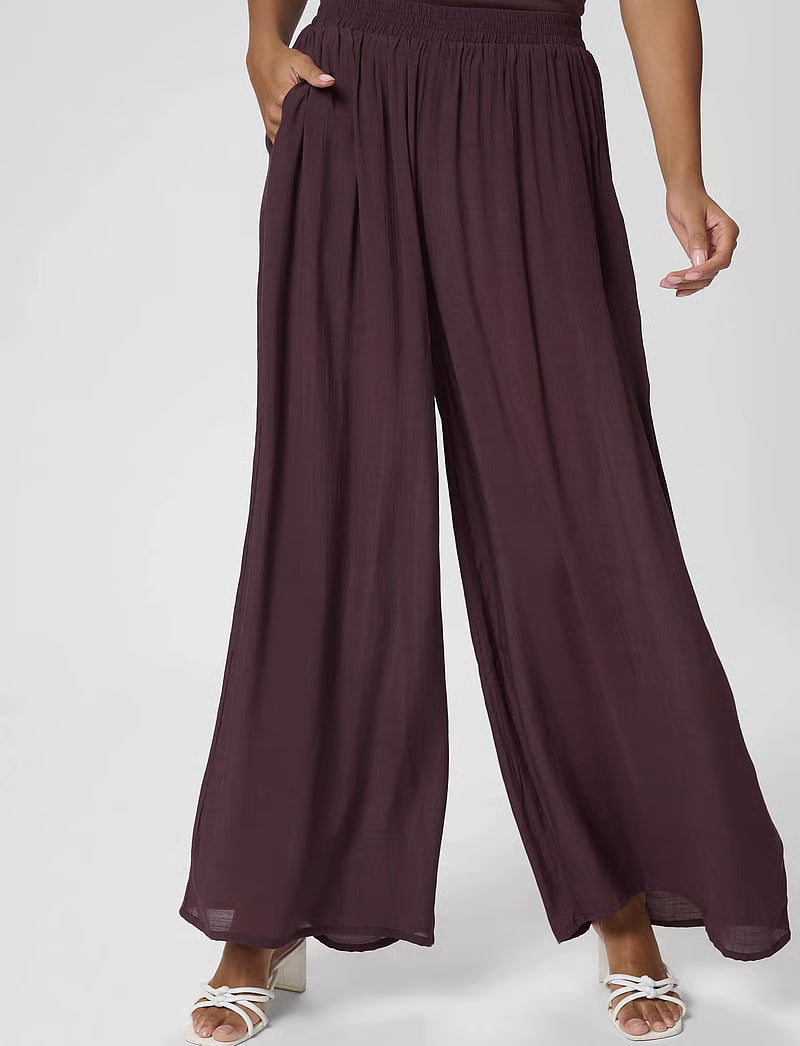 KAFFE ANYA Chocolate Fudge Flowy Wide Leg Trousers