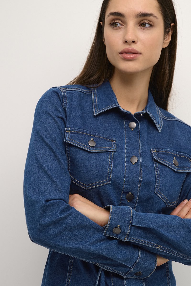 KAFFE Vicky Medium Blue Belted Denim Dress
