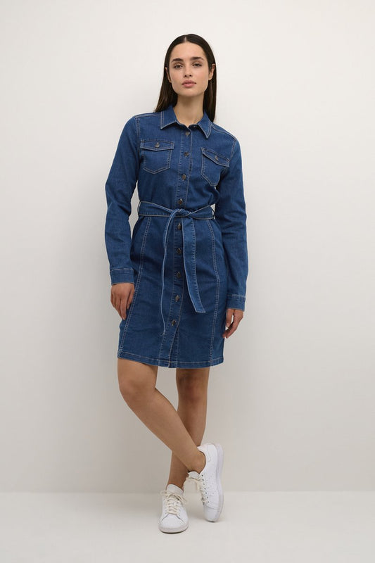 KAFFE Vicky Medium Blue Belted Denim Dress