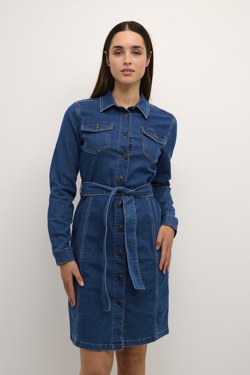 KAFFE Vicky Medium Blue Belted Denim Dress