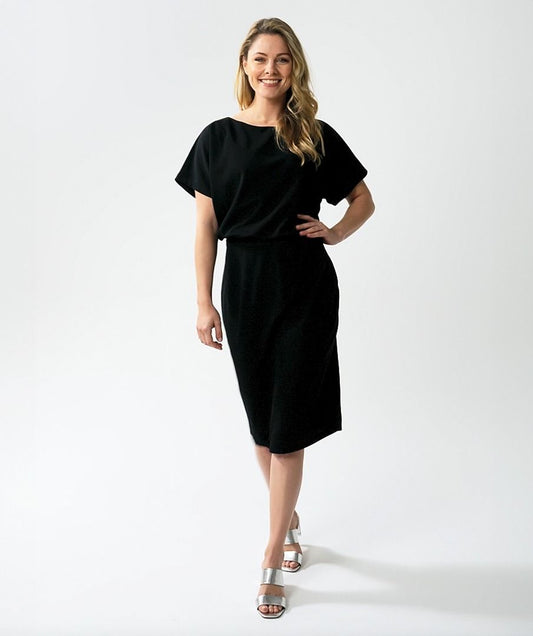 ESQUALO Black Belted Short Sleeve Dress