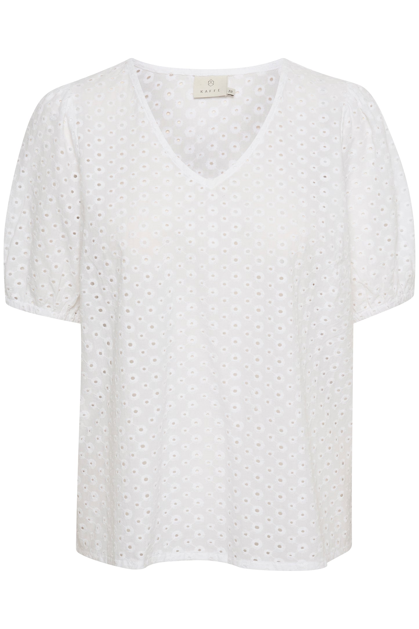 KAFFE KAKIO Chalk White English Embroidery Shortsleeve Vneck Blouse