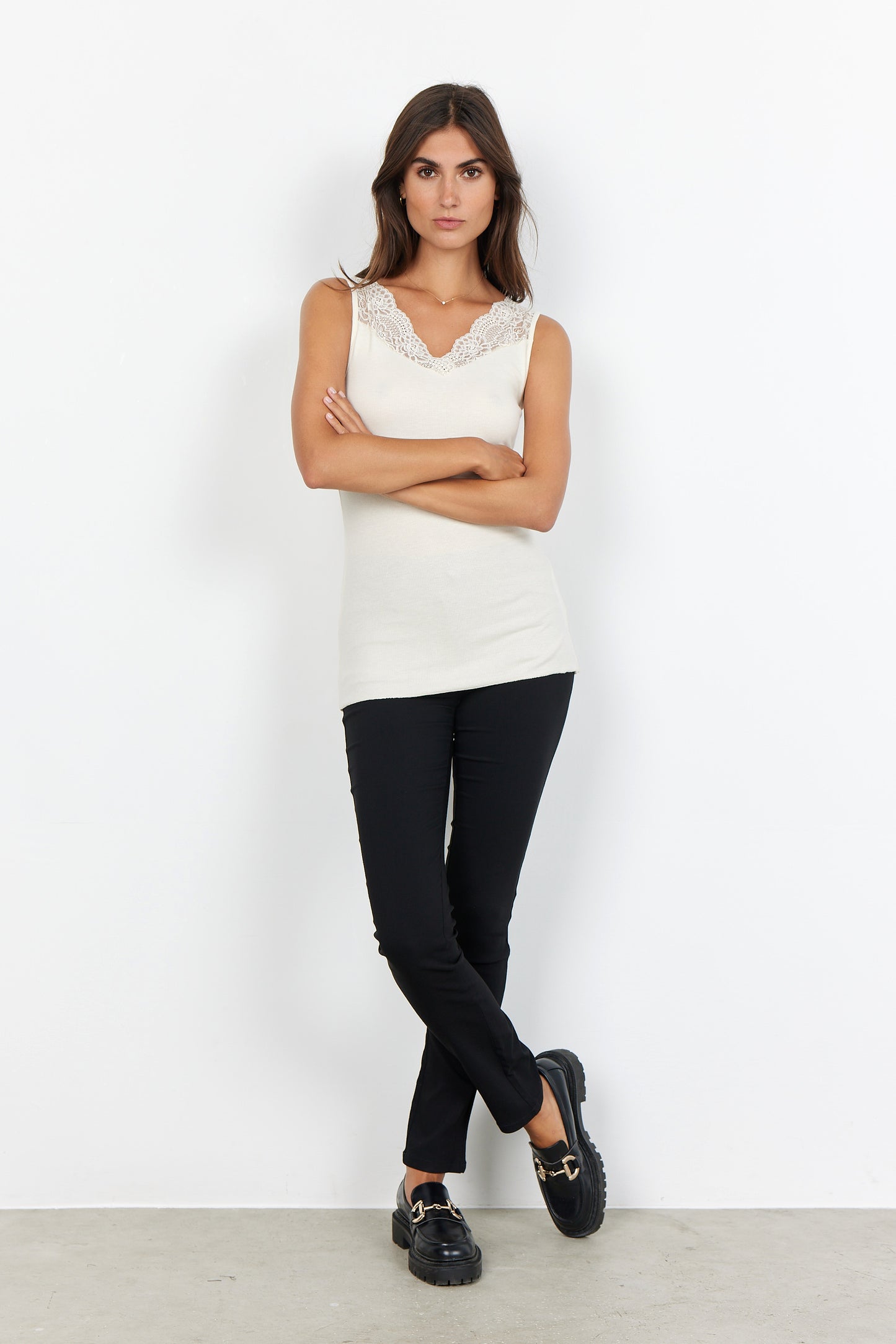 SOYA CONCEPT Ryan 31 Cream Ribbed Lace Collared Camisole