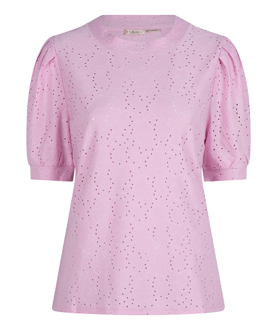 ESQUALO Lilac English Embroidery Shortsleeve Top
