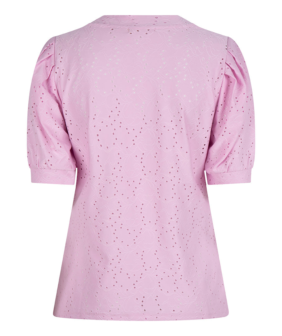 ESQUALO Lilac English Embroidery Shortsleeve Top